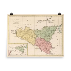 Old Sicily Map (1800) Vintage Sicilian Italy Atlas Poster