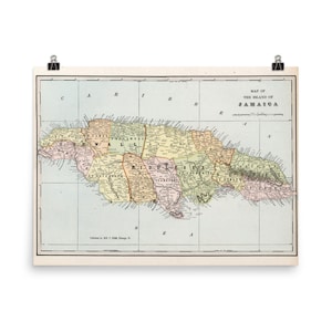 Old Jamaica Map (1901) Vintage Jamaikaner Atlas Poster