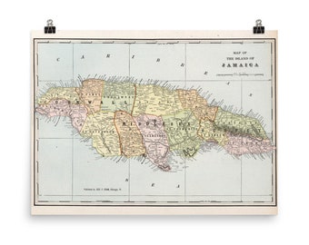 Old Jamaica Map (1901) Vintage Jamaikaner Atlas Poster