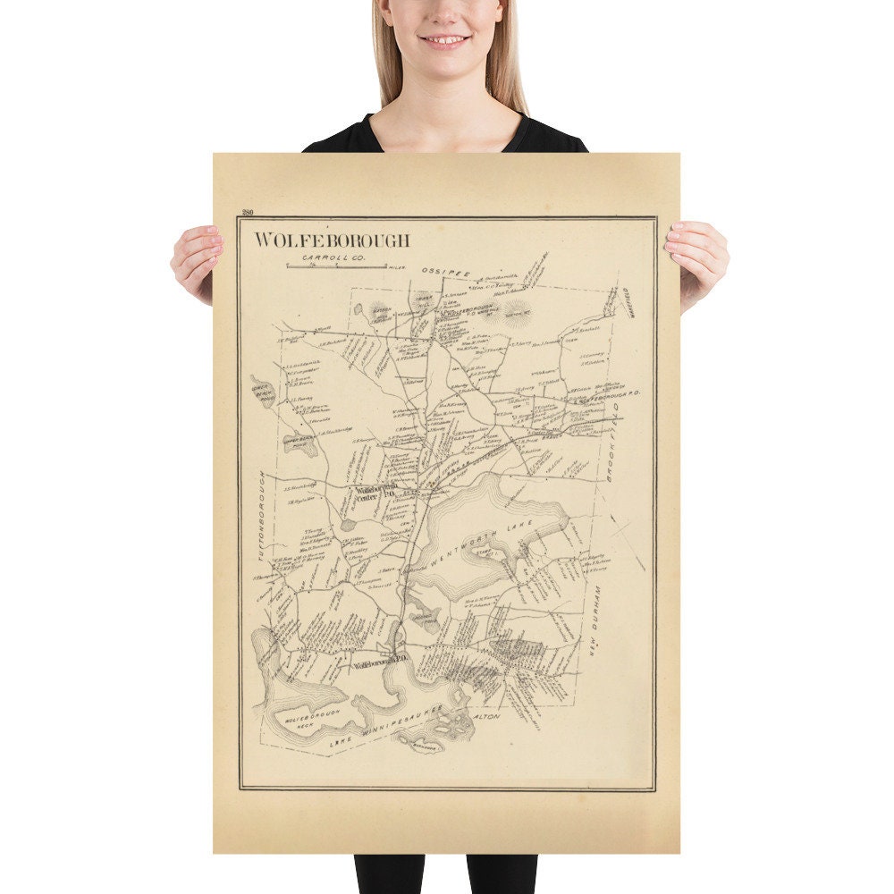 Old Wolfeboro NH Map 1892 Vintage Lake Winnipesaukee Resort Etsy