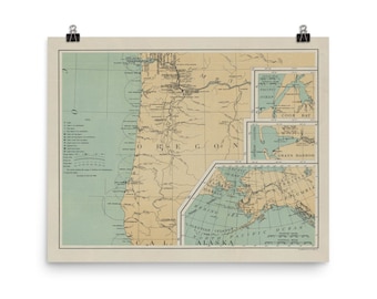 Antiguo mapa del faro de la costa de Oregón (1898) Vintage Náutico o Atlas Cartel