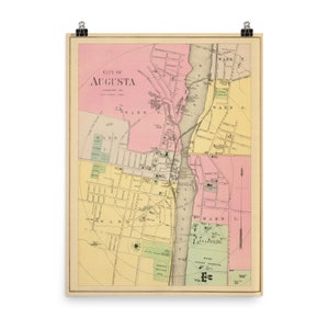 Old Augusta ME Map (1894) Vintage Maine Capital City Atlas Poster