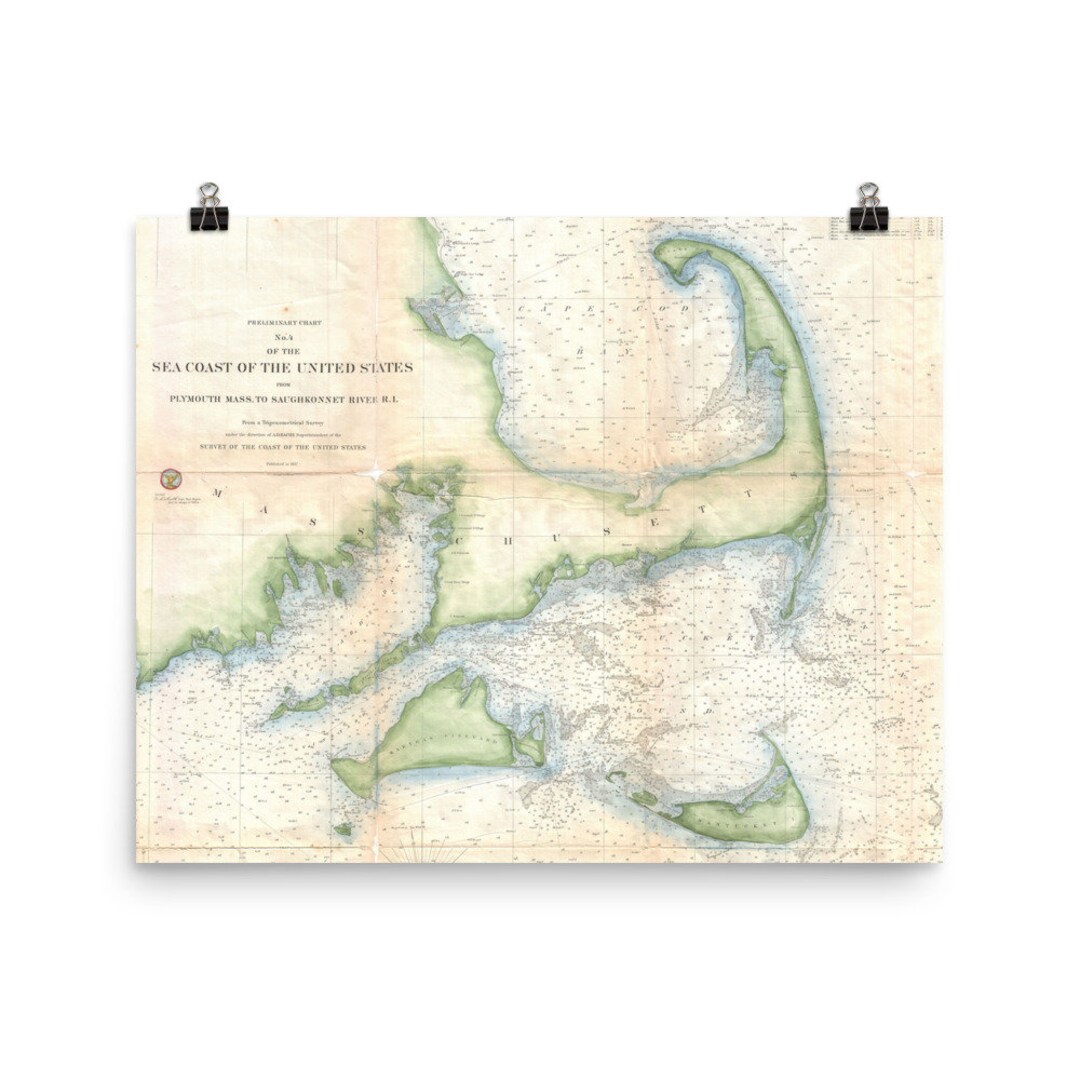 Vintage Cape Cod Map (1857) Coastal Massachusetts Maritime Atlas Poster ...