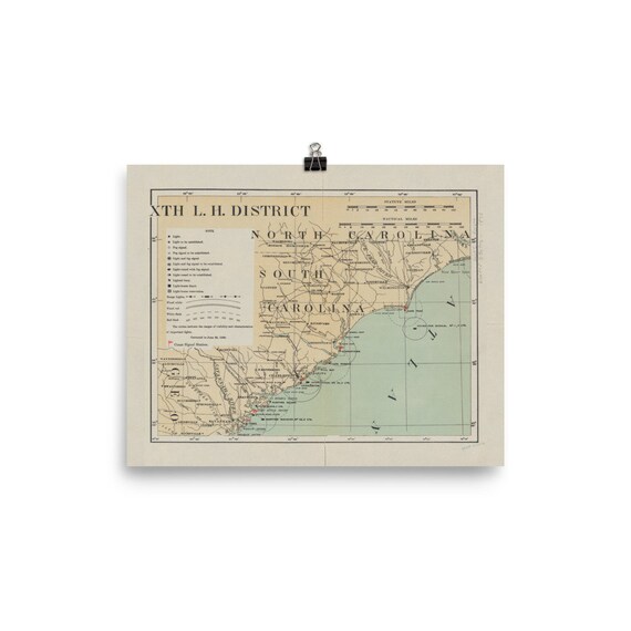 South Carolina Lighthouse Map Old South Carolina Lighthouse Map 1898 Vintage Nautical Sc | Etsy Australia