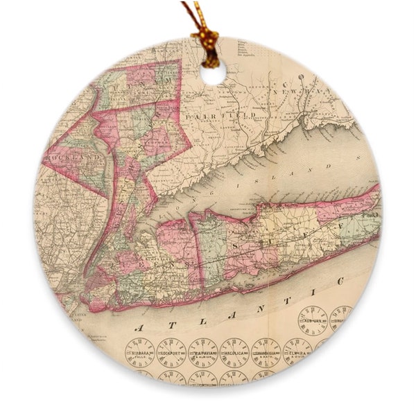 Old Long Island Ny Map (1870) Vintage Nyc Suburbs Atlas  Ornaments