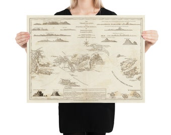 Old Virgin Islands Map (1775) St Thomas, St Croix, St John, Tortolla, Virgin Gorda Vintage Atlas Poster