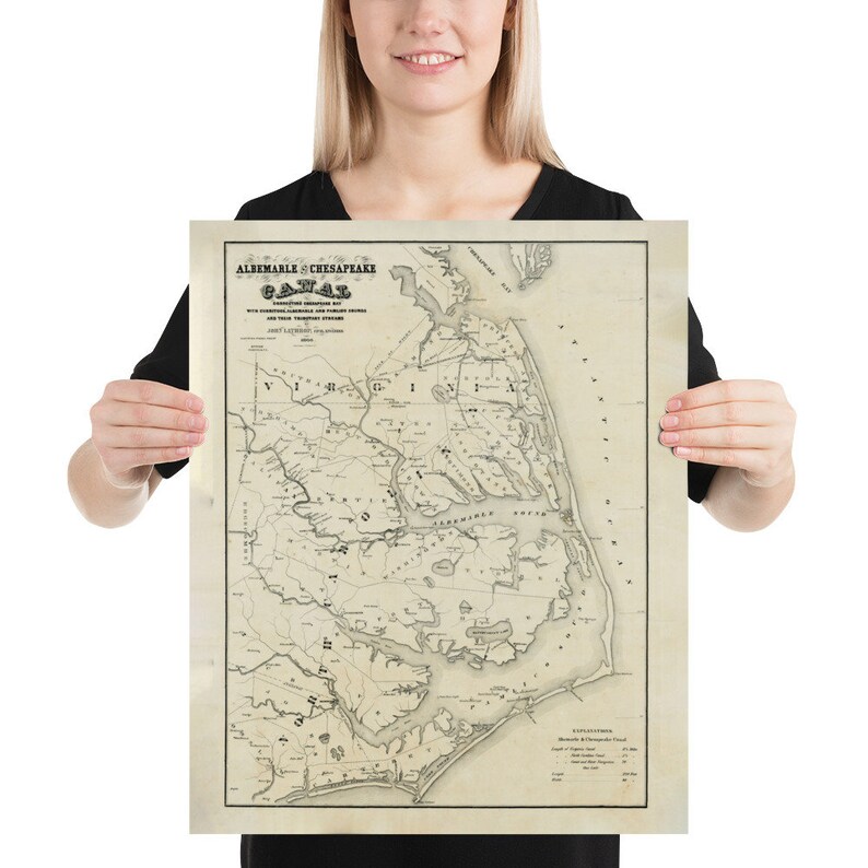 Old Outer Banks NC Map (1866) Vintage North Carolina Coast Atlas Poster