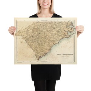 Old Carolinas Map (1856) Vintage NC & SC Atlas Poster
