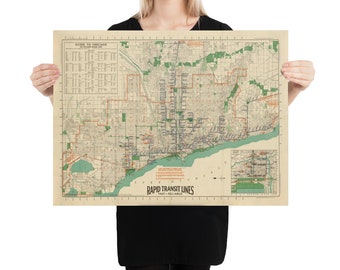 Old Chicago L Railway Map (1926) Vintage Windy City Illinois Rapid Transit Atlas Poster