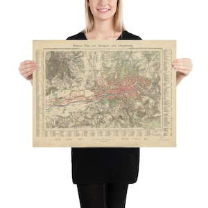 Oude Sarajevo Bosnië - Herzegovina Kaart (1912) Vintage Jeruzalem van Europa City Atlas Poster