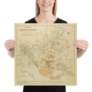 Antiguo Recife Brasil Mapa (1906) Vintage Brasileño Ciudad Atlas Cartel