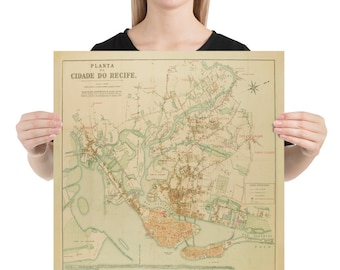 Old Recife Brazil Map (1906) Vintage Brazilian City Atlas Poster