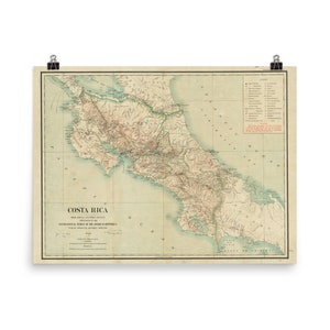 Vintage Costa Rica Map (1903) Old Costa Rican Atlas Poster