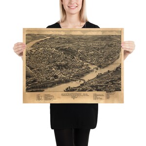 古いシャーブルック ケベック地図 (1881) ビンテージ クイーン オブ ザ イースタン タウンシップス カナダ アトラス ポスター