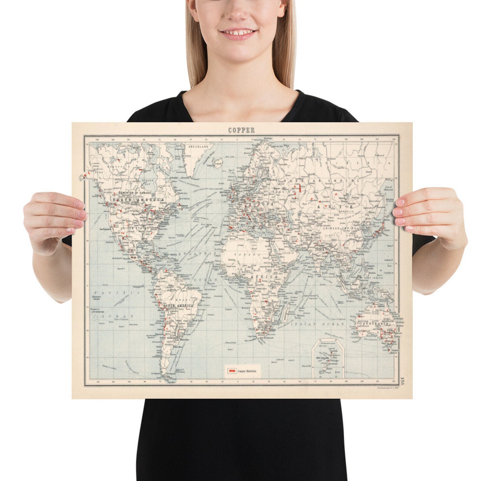 Old World Copper Mining Map (1907) Vintage Global Cu Metal Mines Atlas ...