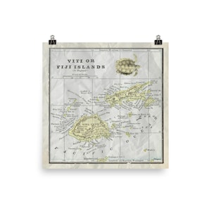 Carte des îles Fidji (1901) Old Weathered Viti Levu - Vanau Levu Atlas Poster