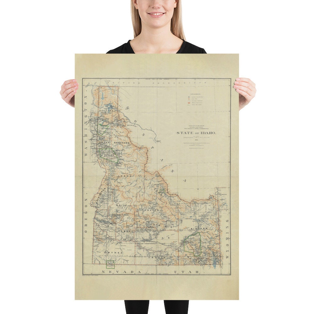Old Idaho Map (1891) Vintage Potato State Atlas Poster - Etsy
