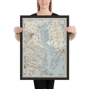 Ancienne carte de la baie de Chesapeake (1901) vintage Delmarva Peninsula Atlas Affiche encadrée