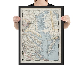 Old Chesapeake Bay Map (1901) Vintage Delmarva Peninsula Atlas Framed poster