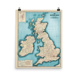 Pôster Mapa das Ilhas Britânicas (1911) Antigo Atlas do Reino Unido e Irlanda