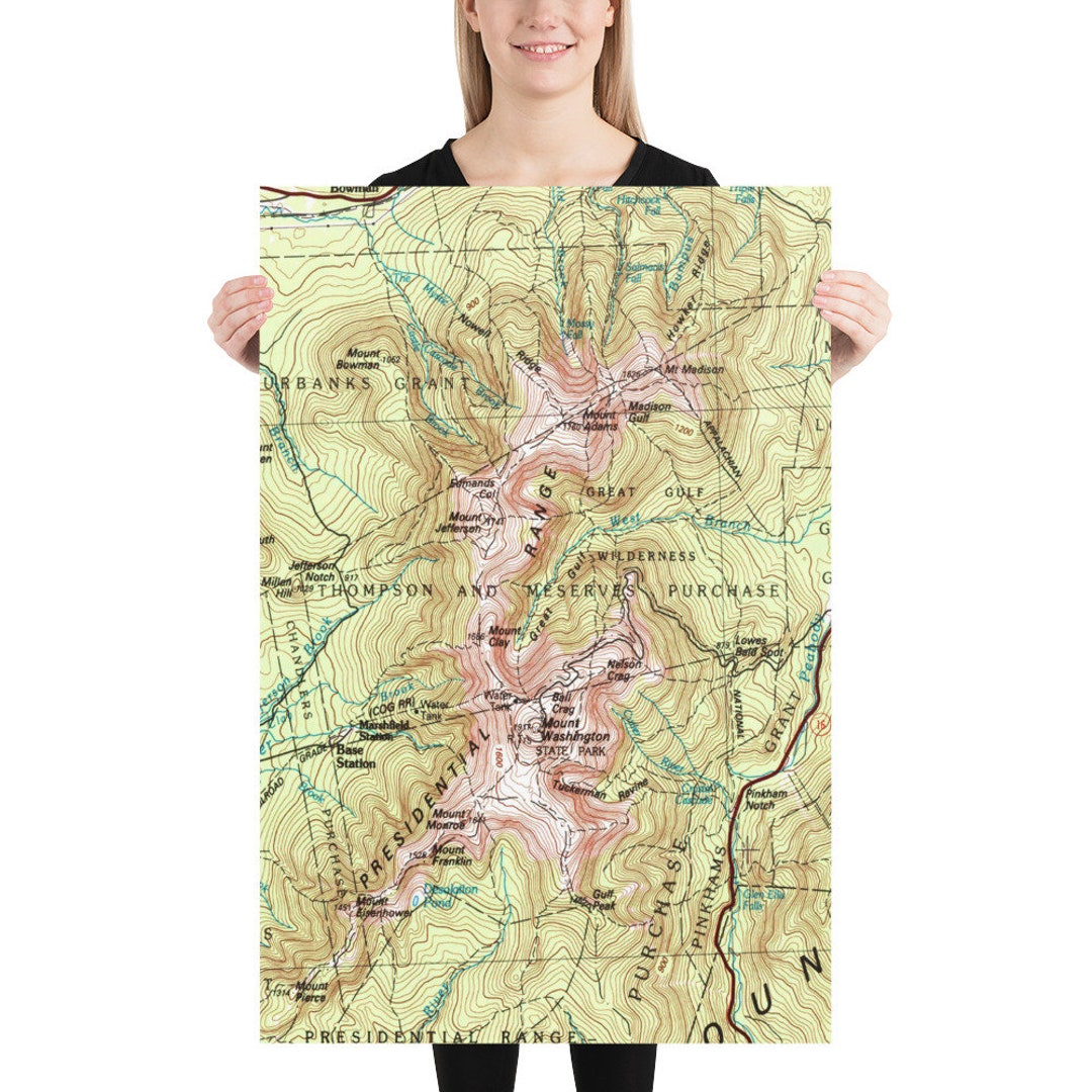 Mount Washington Map 1988 White Mountains of NH Topography Poster Etsy