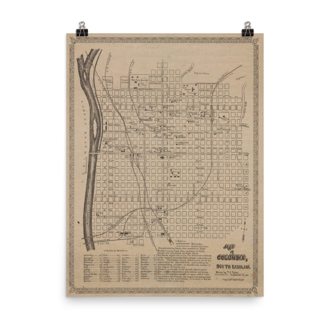 Old Columbia SC Map (1901) Vintage South Carolina Capital Atlas