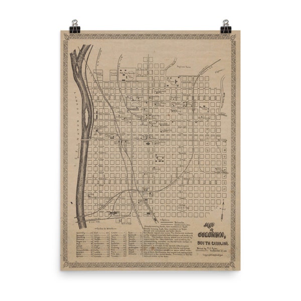 Old Columbia SC Map (1901) Vintage South Carolina Capital Atlas Poster