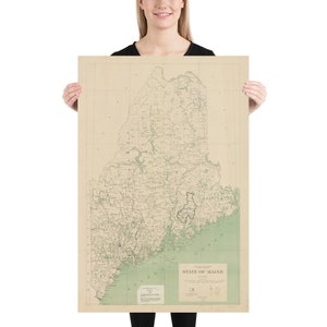 メイン州の古地図 (1856) ヴィンテージ バケーションランド州地図帳ポスター