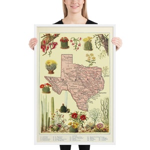 Vintage Texas Map (1920) TX Garden & Cactus Atlas Póster enmarcado