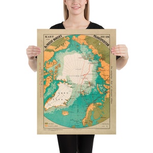 Old Arctic Exploration Map (1896) Vintage North Pole Atlas Poster