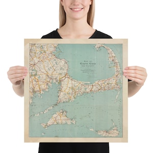 Jahrgang Cape Cod Karte (1917) Küsten Massachusetts Square Atlas Poster