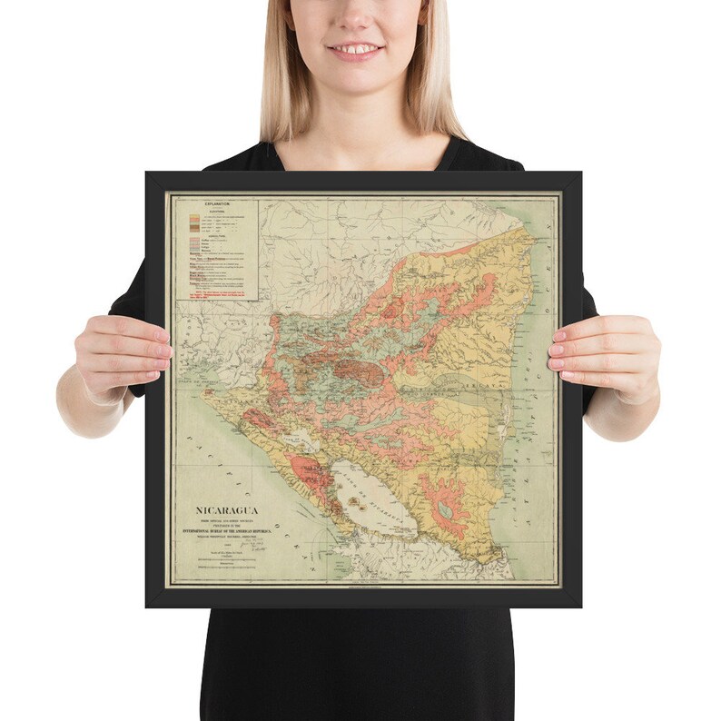 1903 Old Nicaragua Map Vintage Central America Country Atlas Framed poster