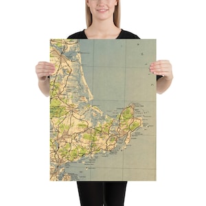 Old Cape Ann Map (1943) vintage Massachusetts North Shore Atlas Poster