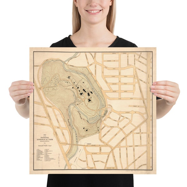 Old DC ZOO Map (1914) Vintage National Zoological Garden Atlas Poster