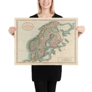 Stara mapa Skandynawii (1623) Vintage Norwegia, Szwecja i Dania Atlas plakat
