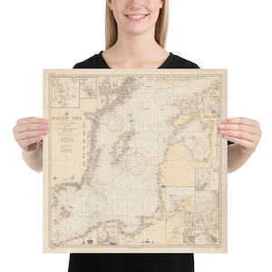 Alte Ostsee Karte (1923) Vintage skandinavischen Küsten Diagramm Poster