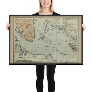 Mapa Old Charleston Harbour SC (1904) Vintage South Carolina Port Atlas Pôster emoldurado