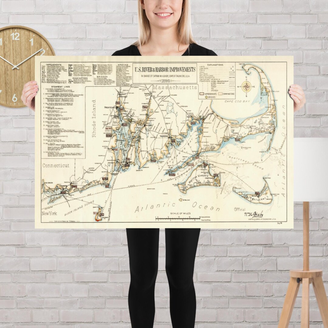 Old Cape Cod Lighthouse & Maritime Map (1894) Vintage Massachusetts ...