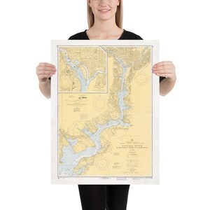 Alte Potomac Fluss nautische Karte (1968) Vintage Chesapeake Wasserstraße Diagramm Poster