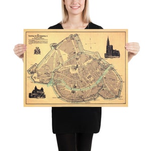 Pôster Mapa antigo de Estrasburgo França (1890) Atlas da cidade de Strossburig vintage