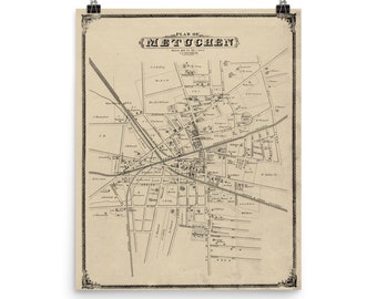 Metuchen Map (1876) The Historic Brainy Borough Atlas Poster