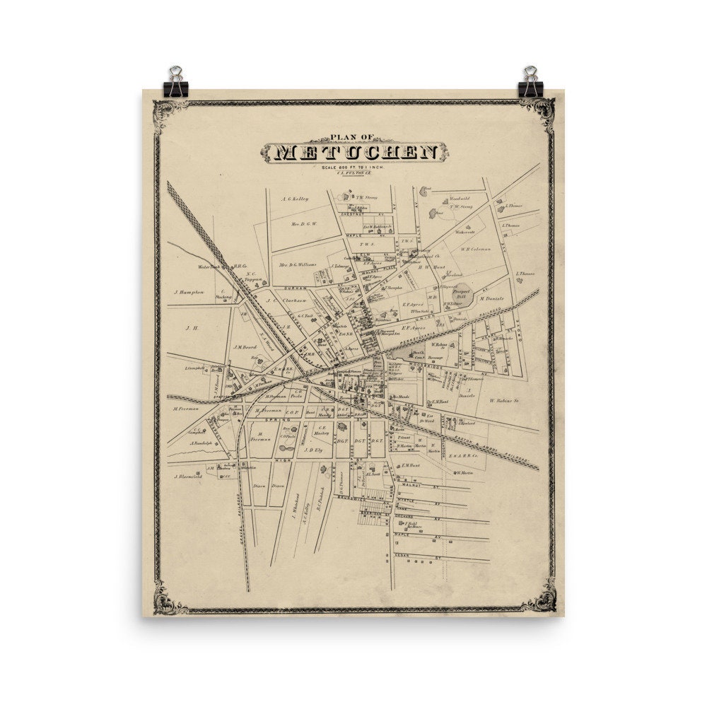Metuchen Map 1876 the Historic Brainy Borough Atlas Poster Etsy