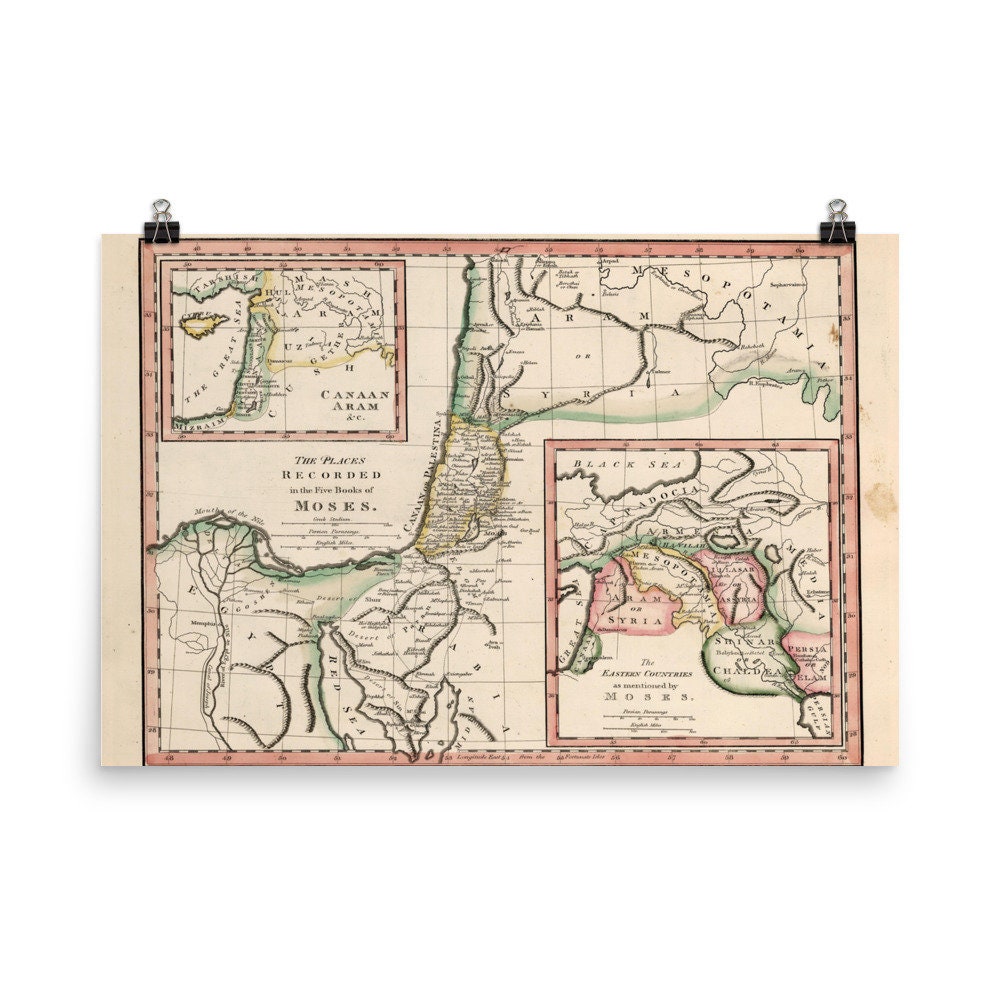 古いモーセと出エジプトのルートマップ（1815年）ヴィンテージ聖書地図