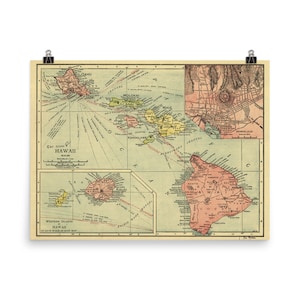 Vintage Hawaii Map (1912) Hawaiian Island Atlas Poster