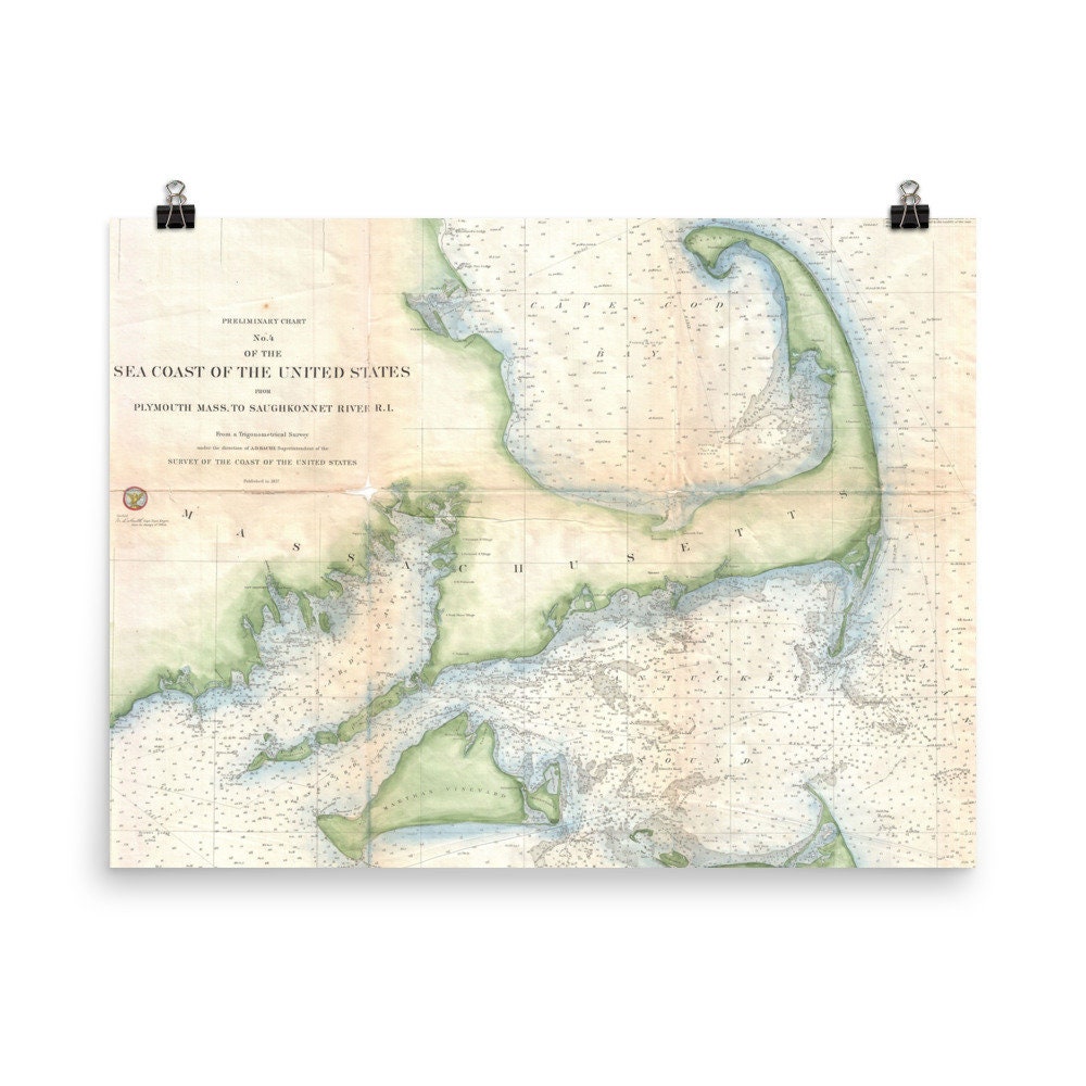 Vintage Cape Cod Map (1857) Coastal Massachusetts Maritime Atlas Poster ...