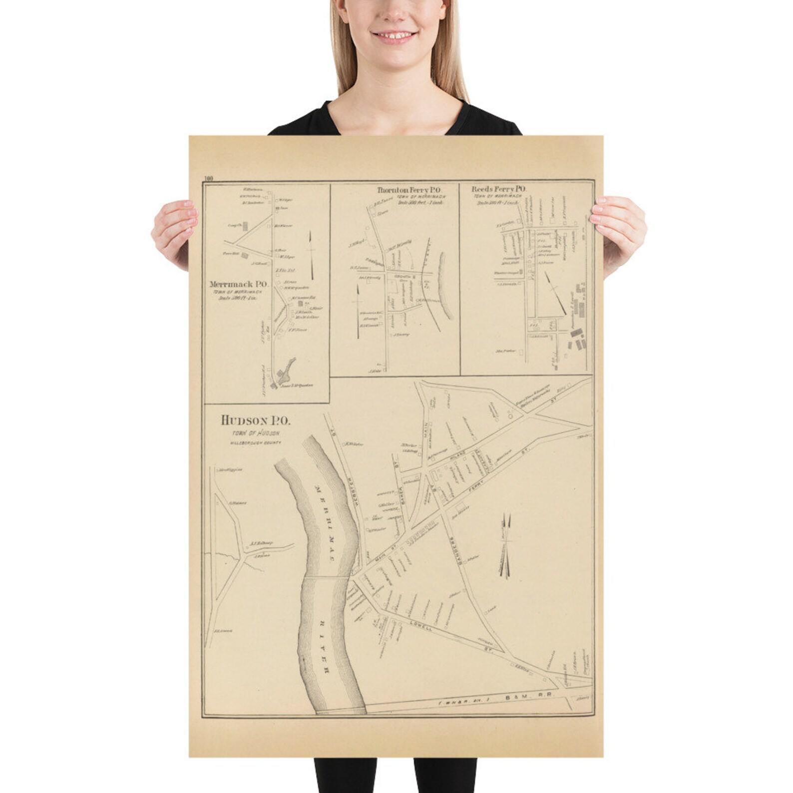 Old Hudson NH Map 1892 Vintage New Hampshire Town Atlas Etsy