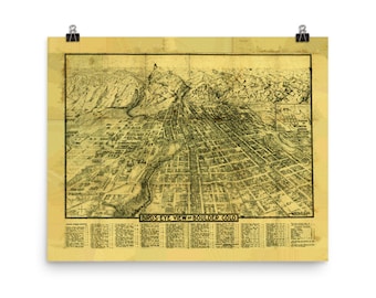 Boulder CO Karte (1909) Old Colorado Birds Eye Atlas Poster