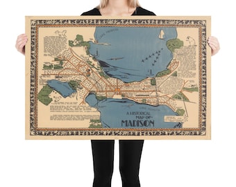 Stara mapa Madison WI (1924) Vintage Wisconsin Capital City Atlas Poster