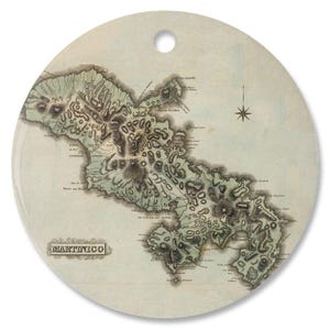 Mapa antigo da ilha de Martinica (1823) Ornamentos vintage do Atlas das Índias Ocidentais Francesas