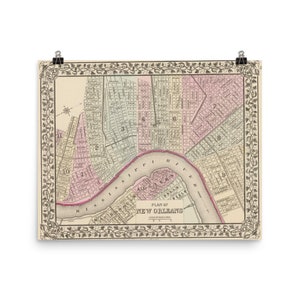 New Orleans Vintage Karte (1880) die großen einfach Atlas-Poster